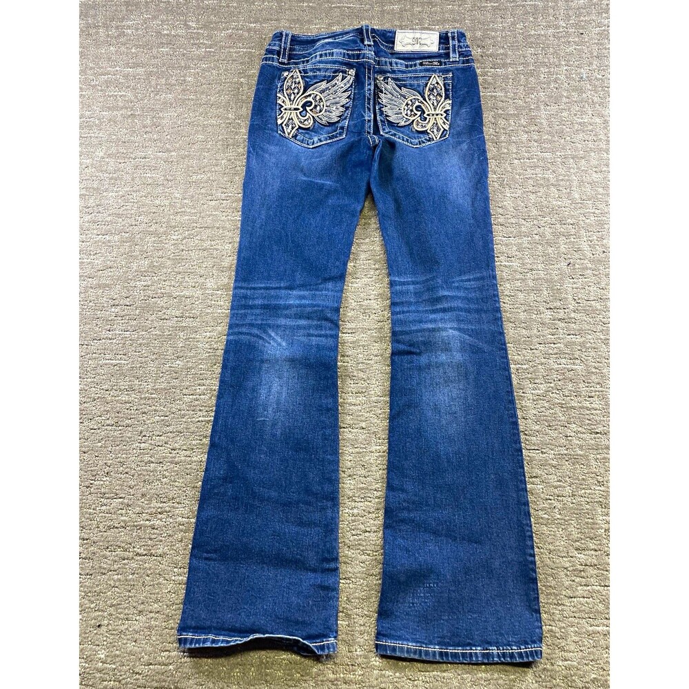 women’s Miss Me Jeans size 29 chloe boot cut 34 L bling thick stitching